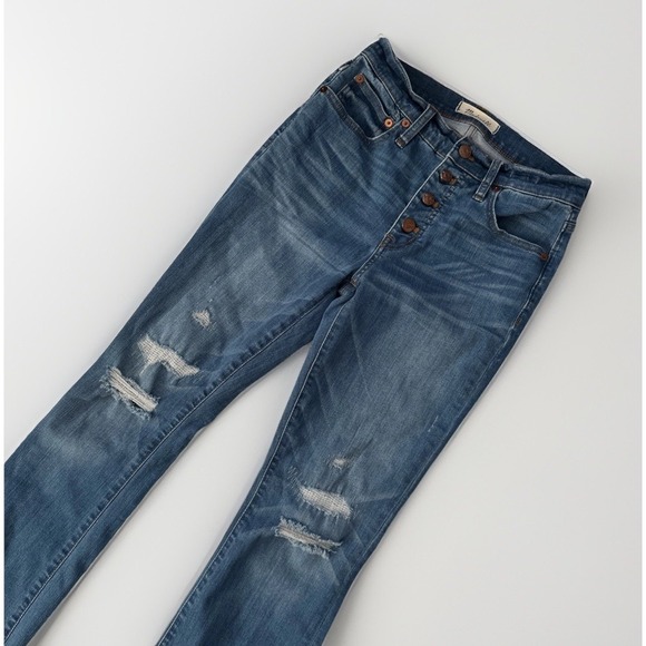 Madewell Womens Button Up Cali Demi Boot Cut Jeans Blue Size 26 Raw Hem - Picture 1 of 9